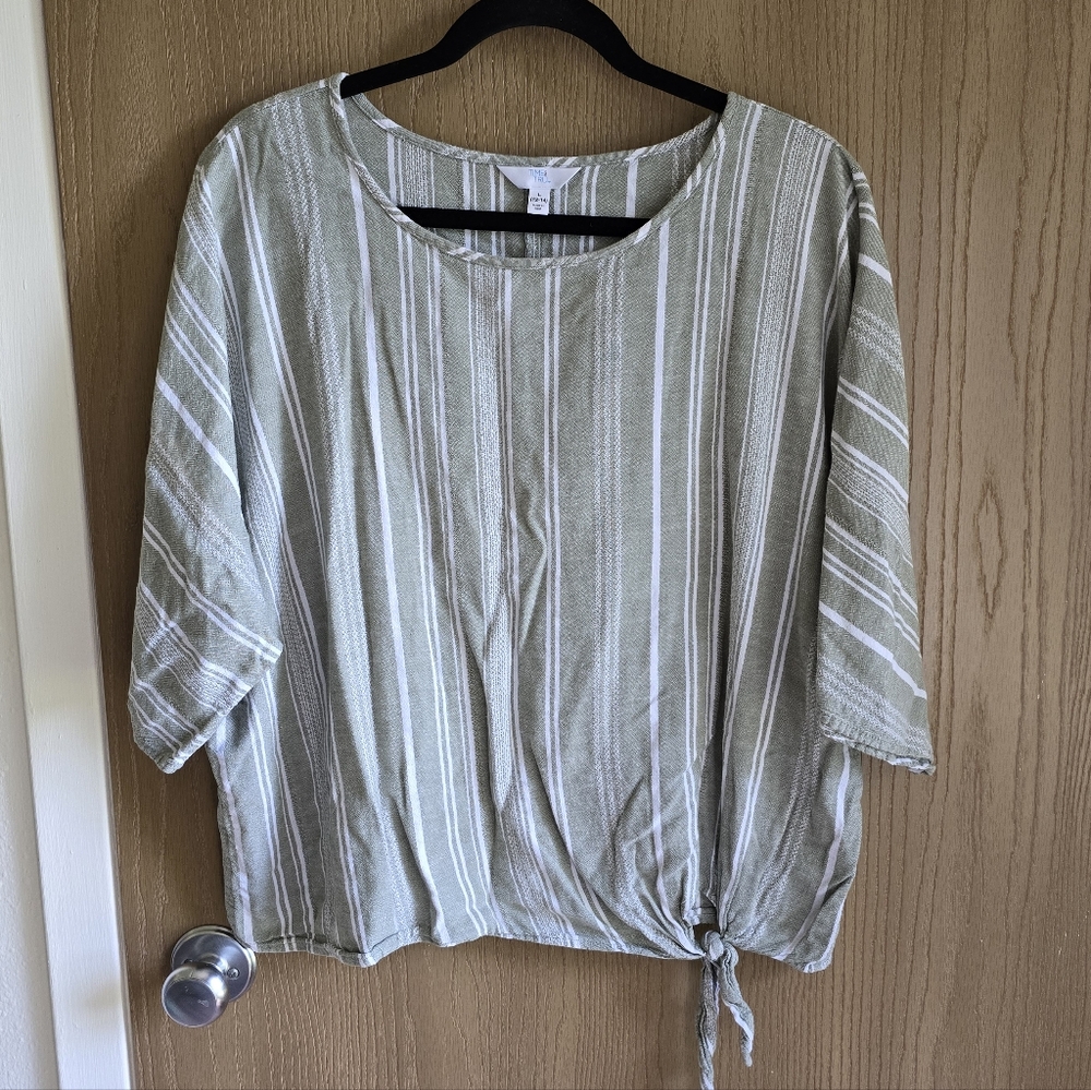 Green & white striped crop blouse